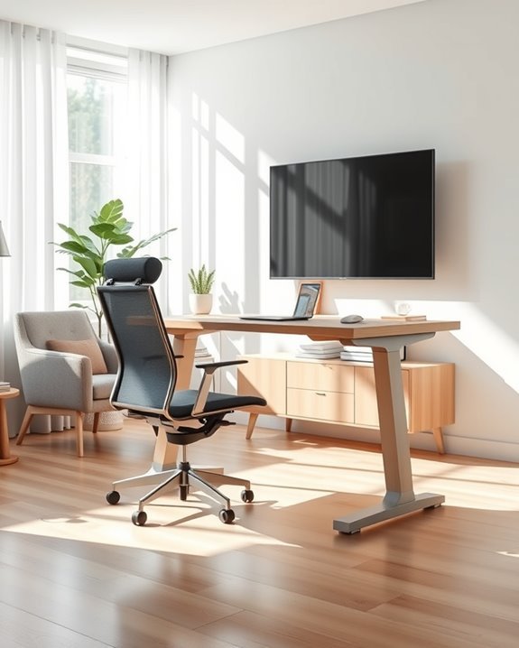 adjustable desk with tv