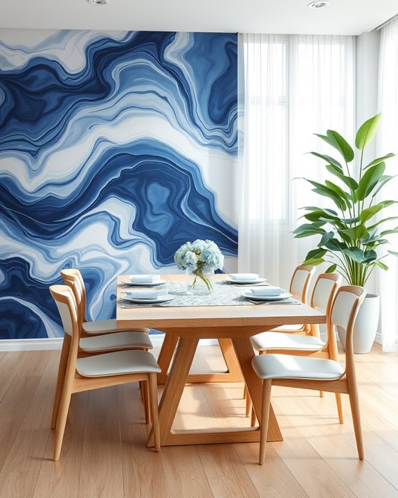 artistic blue and white murals
