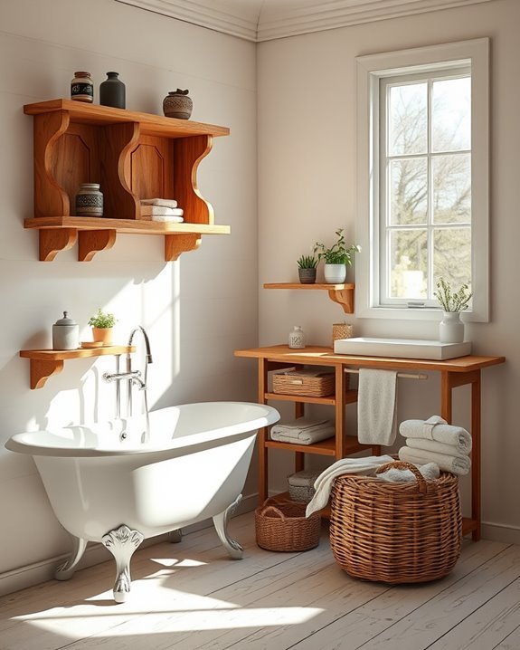 artistic handcrafted bathroom shelving