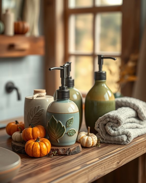 autumn themed artisan soap dispensers