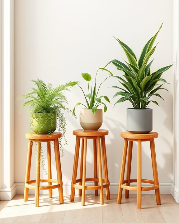 bamboo stools as planters