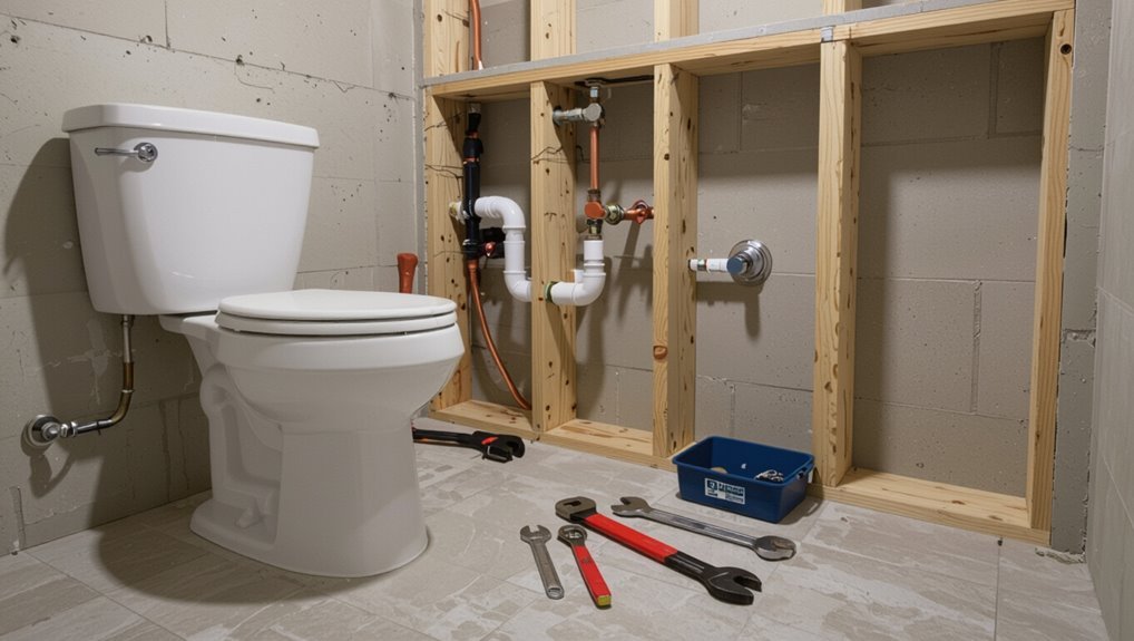 basement bathroom plumbing setup