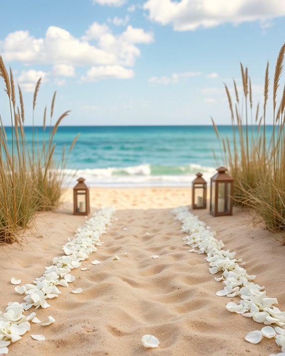 beachside wedding sand path