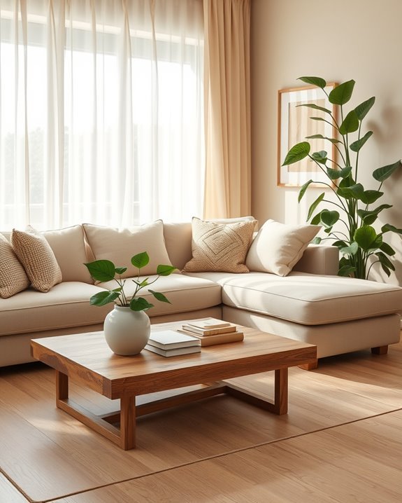 beige decor with greenery