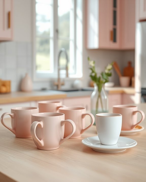 blush pink kitchen mugs
