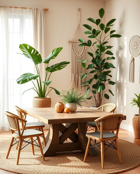 bohemian dining room greenery