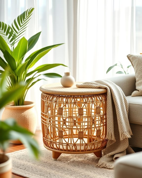 bohemian rattan corner table