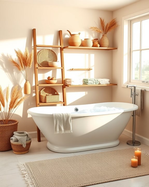 boho bathroom ladder shelf