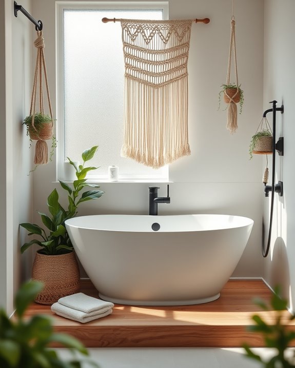 boho bathroom macrame decor