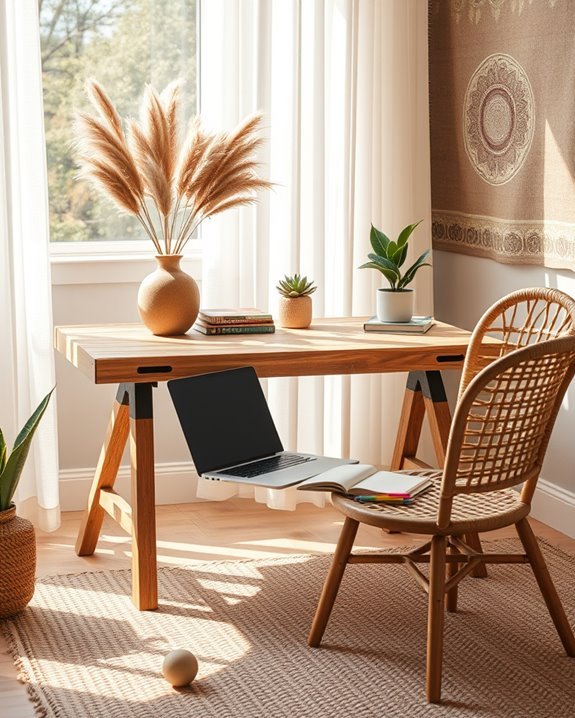 boho inspired workspace organization