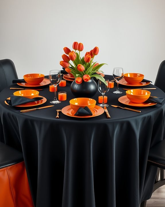 bold black orange table settings