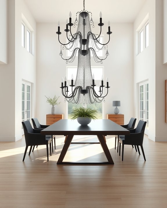 bold chandelier enhances minimalism