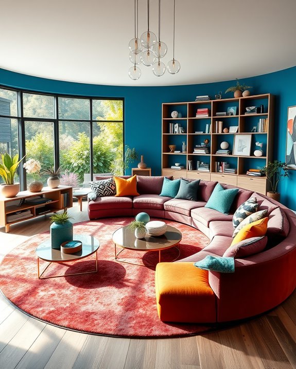 bold colors enhance circular spaces
