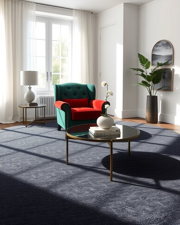 bold furniture on dark carpets