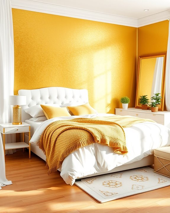 bold gold white bedroom