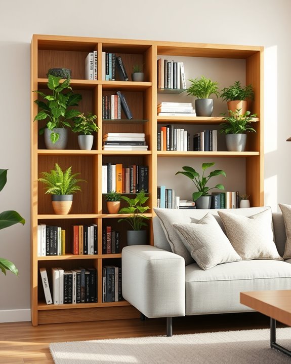 bookshelves with indoor plants