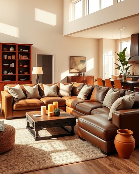 brown accents unify spaces