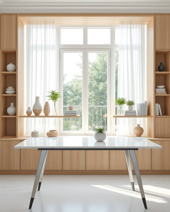 built in shelves window framing