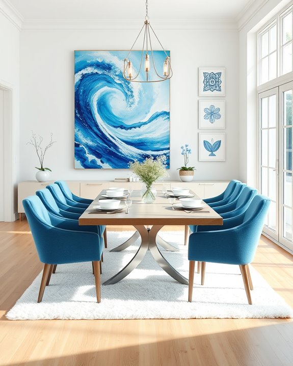 calming blue and white art