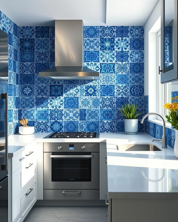 charming blue patchwork tiles