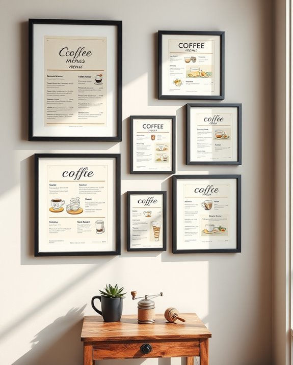 charming framed coffee menus