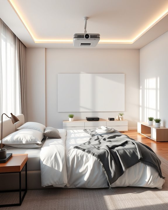 cinematic projector bedroom setup