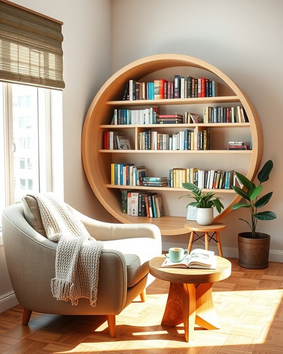 circular bookshelf space saving design