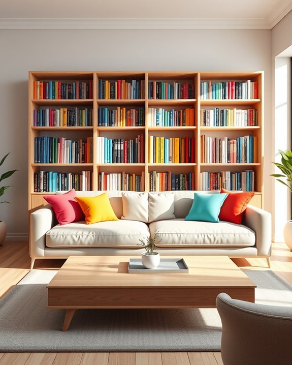 color coded bookshelf organization