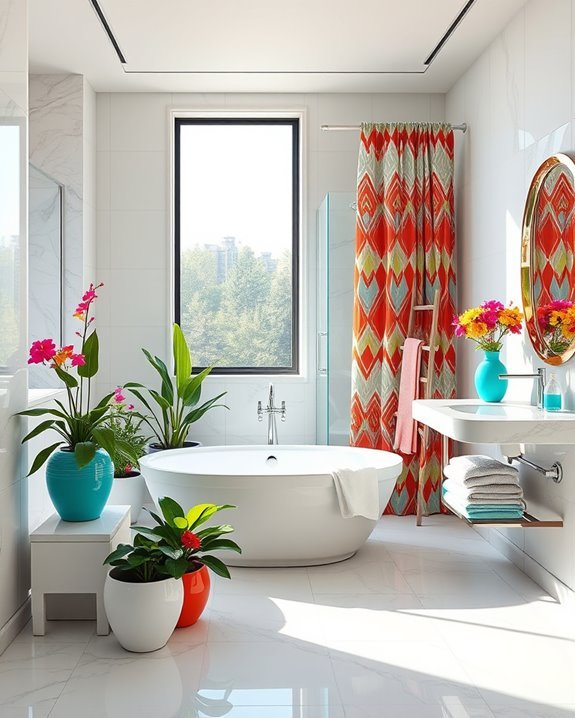 colorful accents enhance bathrooms