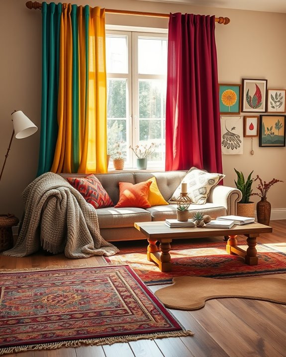 colorful curtains enhance boho