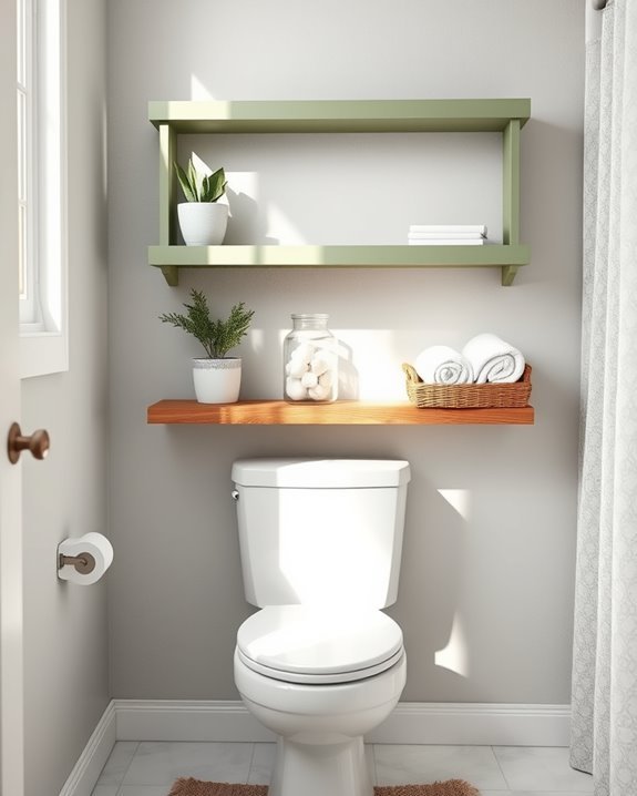 colorful diy bathroom shelves