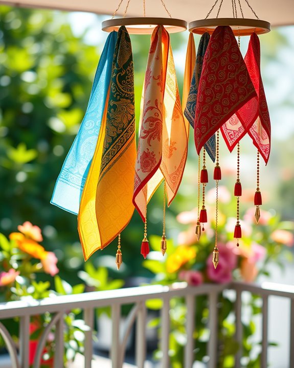 colorful fabric wind chimes