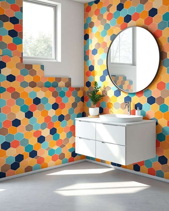 colorful hexagon tile accents