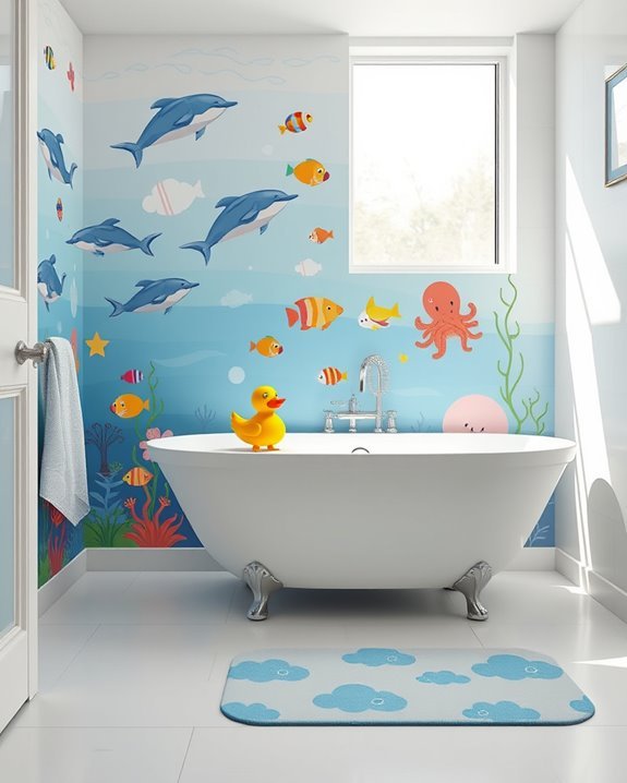 colorful kids bathroom murals