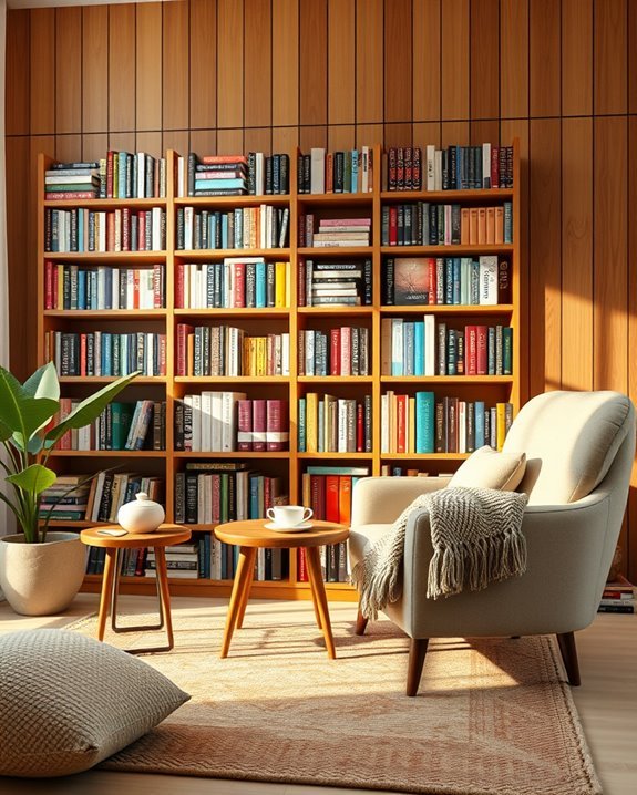 colorful organized bookshelf display