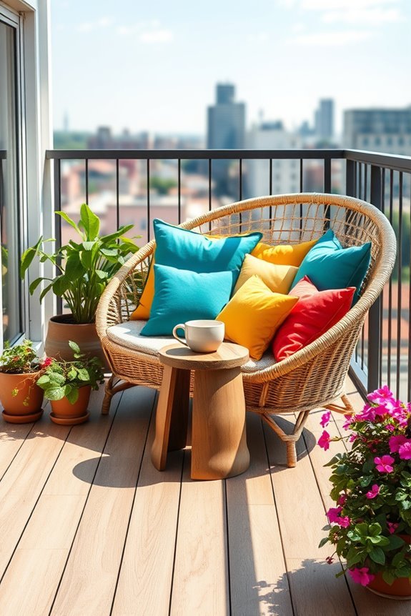 colorful pillows enhance balconies