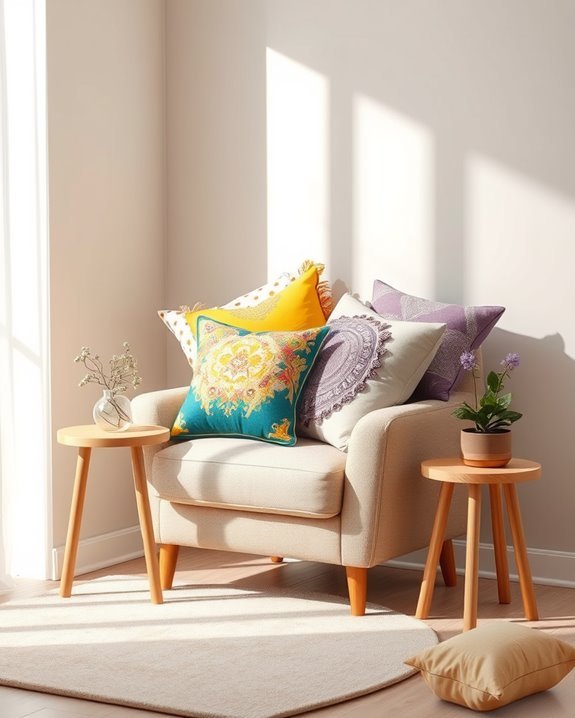colorful pillows enhance decor