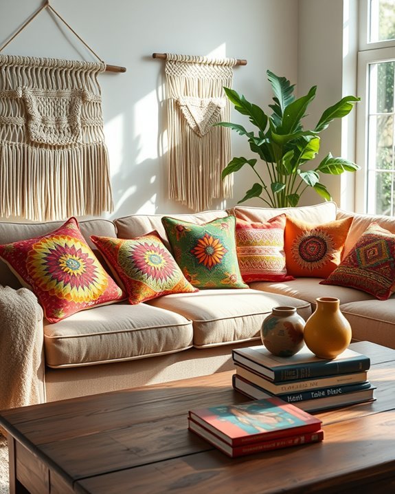 colorful pillows enhance decor