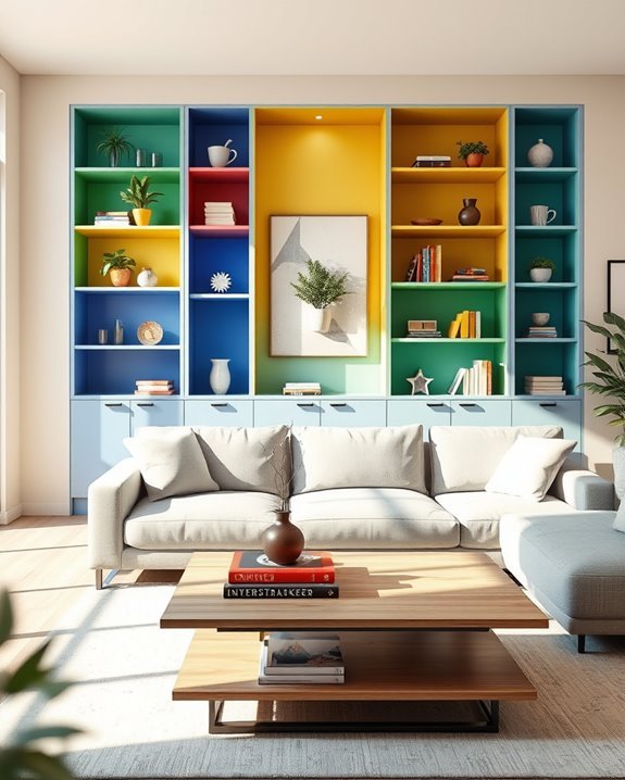 colorful shelves enhance decor
