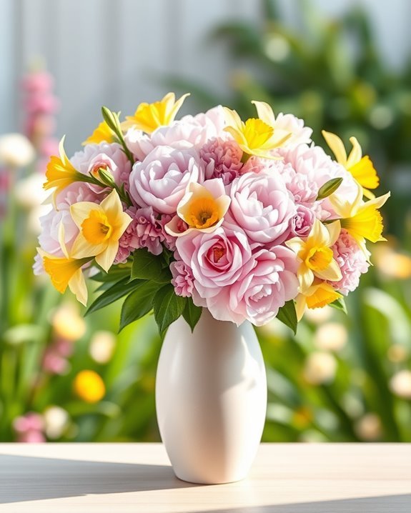 colorful springtime faux arrangements