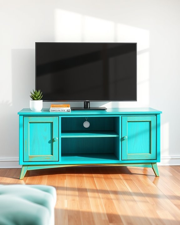 colorful tv stand makeover