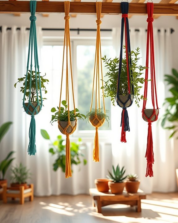 colorful yarn plant hangers
