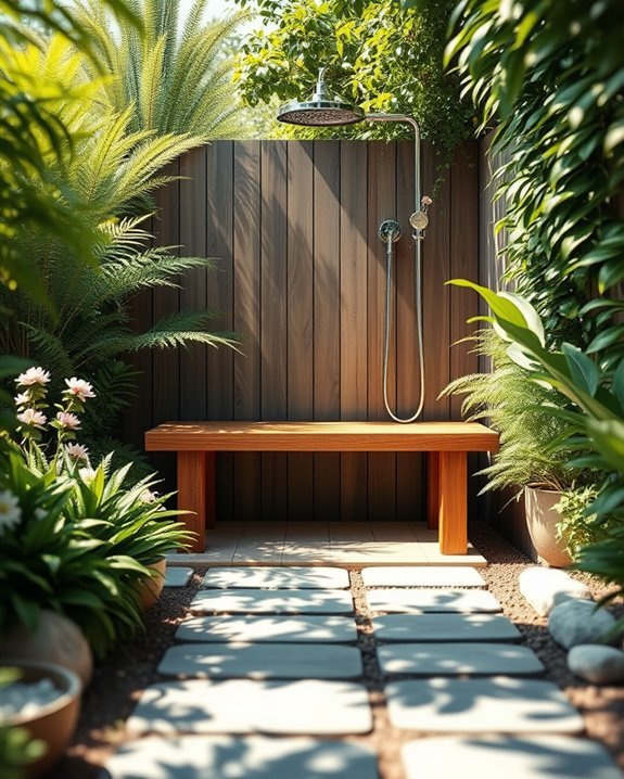 comfortable outdoor shower bench