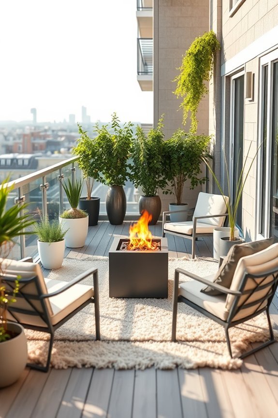 cozy balcony fire pit