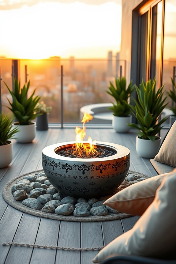 cozy balcony fire pit