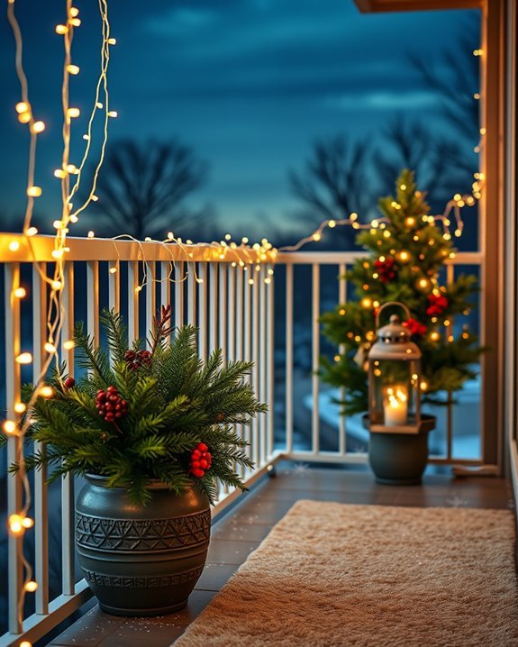 cozy balcony holiday lights