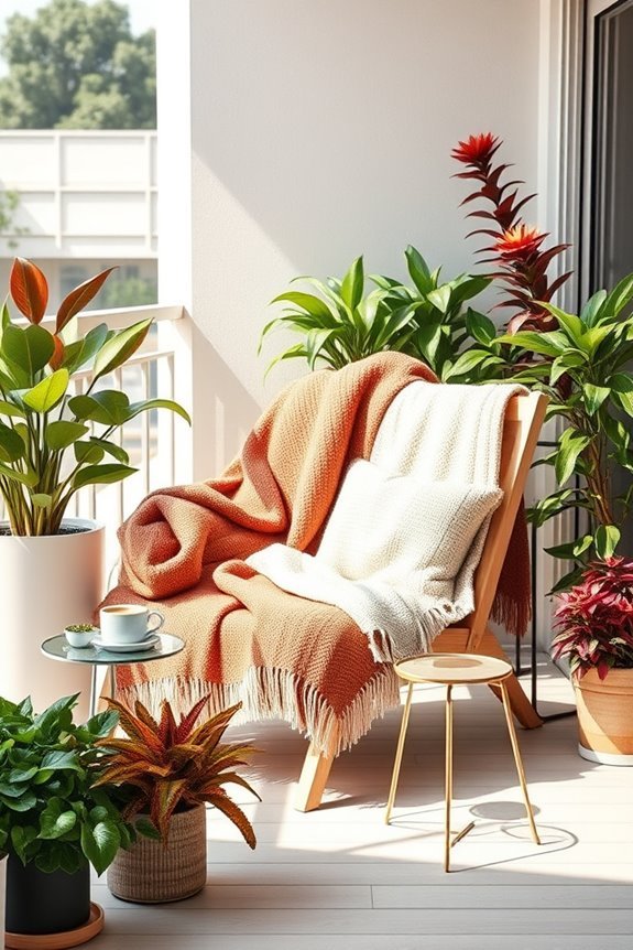 cozy blankets enhance balcony