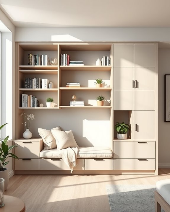 cozy bookshelves with seating