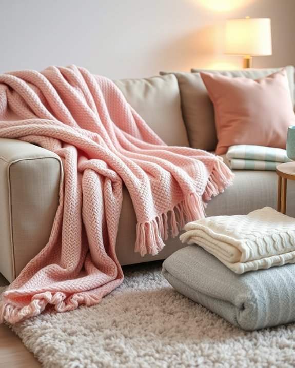 cozy colorful blanket layering
