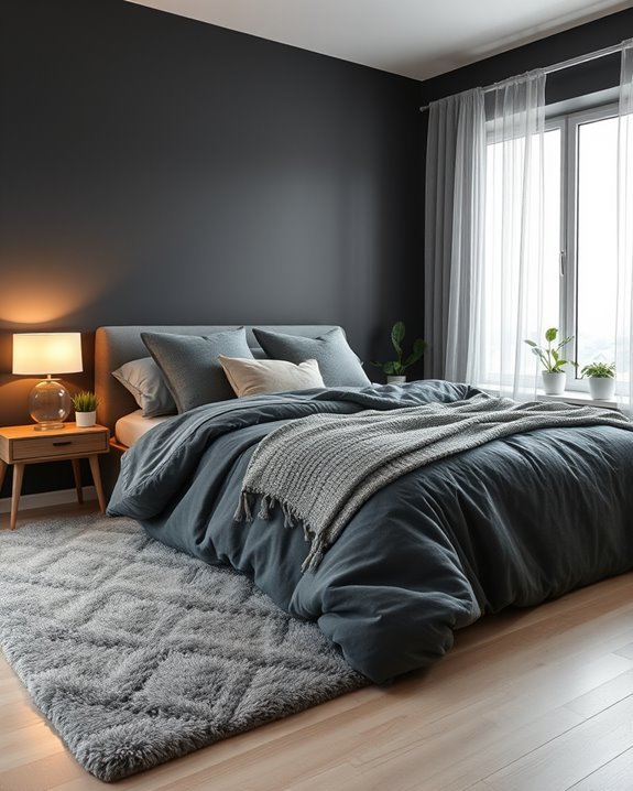 cozy dark grey bedroom atmosphere